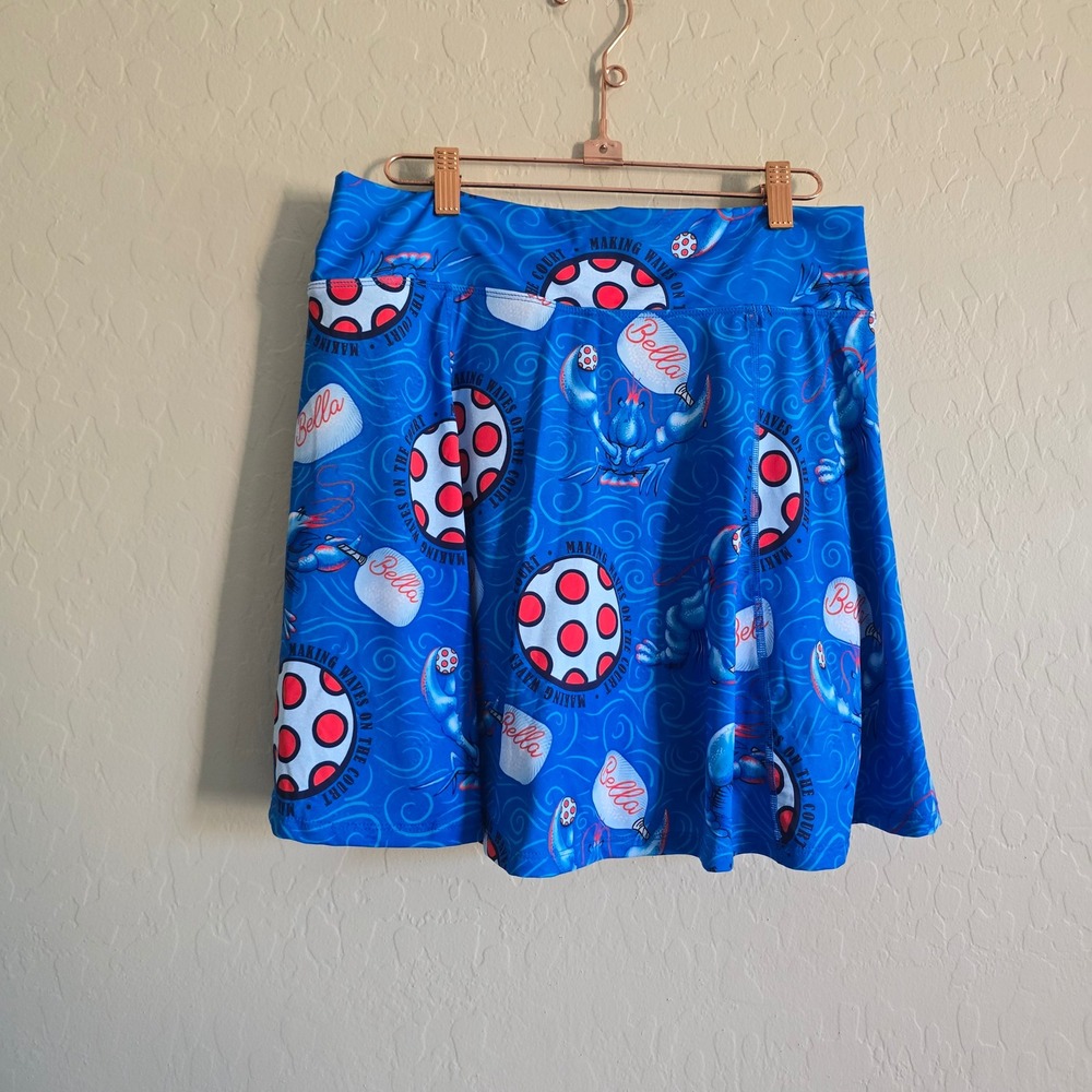 Pickleball Bella Drop Pleat Skort Lobster Monster Large Short under pockets Blue - Picture 5 of 10